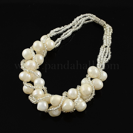 Trendy Pearl Beaded Bracelets BJEW-R029-11-1