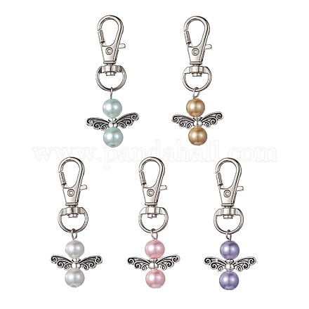 Décorations de pendentifs en alliage d'ange et perles de verre HJEW-JM01293-1