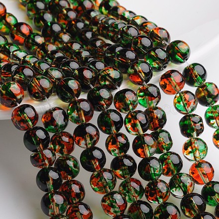 Chapelets de perles en verre transparent peint par pulvérisation à deux tons X-DGLA-R027-8mm-03-1