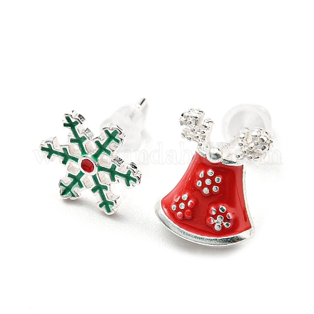 Asymmetrische Ohrringe aus Messing mit Weihnachtsmotiv EJEW-D062-01C-S-1