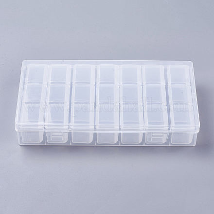 ポリプロピレンプラスチックビーズ容器  フリップトップビーズ収納  取り外し可能な  21のコンパートメント  長方形  透明  20x11x3.6cm  3コンパートメント：約10.15x2.6x3.1cm  21区画/ボックス X-CON-I007-02-1