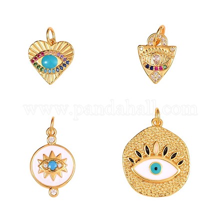 4Pcs Flat Round Brass Eye Charm Pendant Mixed Shape Eye Charm Zircon Eye Charms Pendant for Jewelry Making JX191A-1