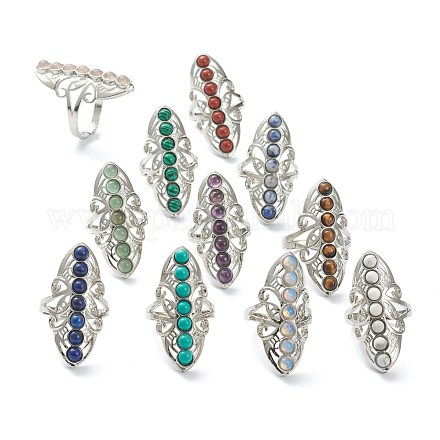 Adjustable Natural & Synthetic Gemstone Finger Rings RJEW-E166-06P-1