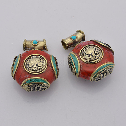 Handmade Tibetan Style Flat Round  Pendants TIBEB-L001-05-1