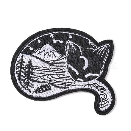機械刺繍布地手縫い/アイロンワッペン  マスクと衣装のアクセサリー  猫  ブラック  6.5x8cm DIY-F034-D07-1