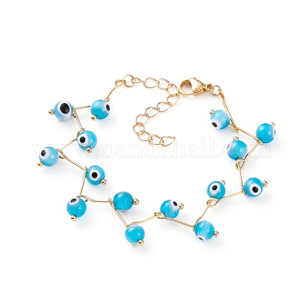 Bracelets de perles faits à la main au chalumeau mauvais œil BJEW-JB05855-04-1