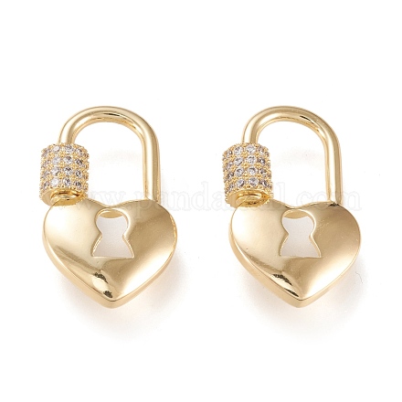 Brass Micro Pave Clear Cubic Zirconia Screw Carabiner Lock Charms ZIRC-K086-12G-1