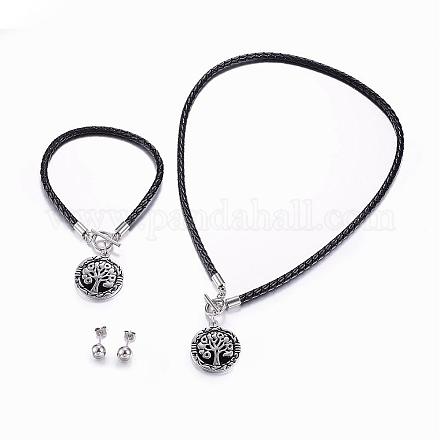 PU Leather & 304 Stainless Steel Jewelry Sets SJEW-P127-01-1