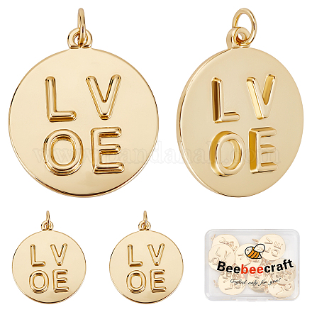 Beebeecraft 8Pcs/Box Love Word Charms 18K Gold Plated Valentines Day Charm Pendants with Jump Ring for DIY Jewelry Making Necklace Bracelet KK-BBC0002-57-1