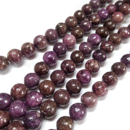 Ciottoli di perle rotonde di pietra naturale di mica lepidolite / viola G-L144-8mm-01-1