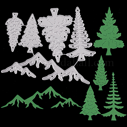 炭素鋼カッティングダイステンシル  DIYスクラップブッキング用  フォトアルバム  装飾的なエンボス紙カード  ステンレス鋼色  山と森  山と森  80x97x1mm  穴：1.2mm DIY-WH0349-64-1