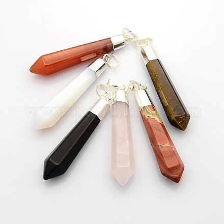 Gemstone Point Pendants with Platinum Plated Brass Findings G-P053-22-1