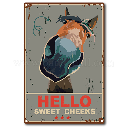 CREATCABIN Funny Bathroom Quote Metal Tin Sign Vintage Hello Sweet Cheeks Donkey Tin Sign for Bathroom Kitchen Cafe Wall Decor AJEW-WH0157-020-1