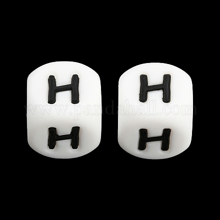 20 pièces blanc cube lettre perles de silicone 12x12x12mm dés carrés alphabet perles avec 2mm trou entretoise perles de lettre en vrac pour bracelet collier fabrication de bijoux JX432H-1