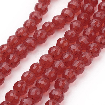 Verre transparent rouge facettes chapelets de perles rondes X-GLAA-R095-6mm-22-1
