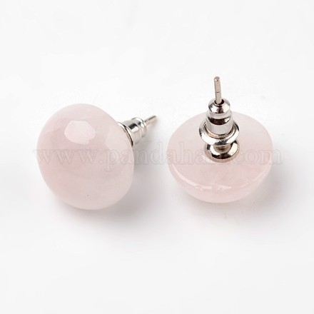Orecchini di quarzo rosa naturale mezza cupola rotonda EJEW-L171-05-1