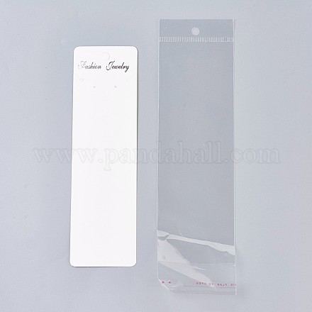 長方形セロファンバッグ  ディスプレイカード付き  イヤリング・ネックレス用  ホワイト  26.4x7.1cm  インナー対策：21.2x7のCM  ディスプレイカード：209x60x0.2mm OPC-WH0002-01-1