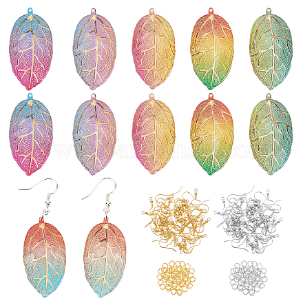 OLYCRAFT 380Pcs Dangle Earring Making Kit Colorful Leaf Acrylic Earring Pendants Unfinished Leaf Charms with Brass Earring Hooks and Jump Rings for Earring Jewelry Findings - 6 Color DIY-OC0007-66-1