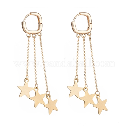Aretes colgantes de aro con borla y cadena de estrella de latón EJEW-TA00109-1