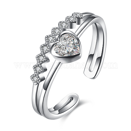Ajustable corazón de plata de ley moda de óxido de circonio cúbico anillos de dedo del manguito RJEW-BB15262-1