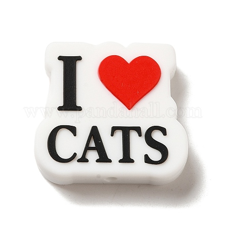 猫をテーマにした「猫大好き」の文字入りシリコンフォーカルビーズ  DIYの看護ネックレス用  レッド  28.5x30x8mm  穴：2mm SIL-P007-D04-1