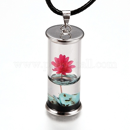 Glass Wishing Bottle Leather Cord Pendant Necklaces NJEW-Z009-A08-1