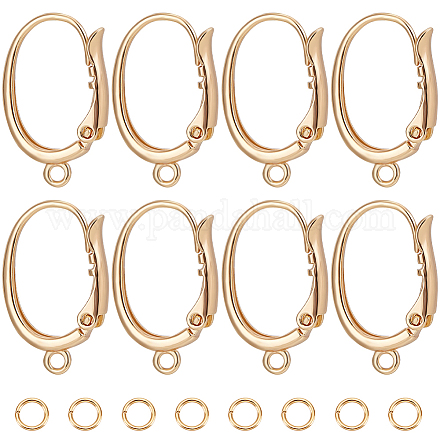 Beebeecraft 1 Box 16Pcs Oval Leverback Earwires 18K Gold Plated Brass French Earring Hooks Ear Wire Findings with 20Pcs Dangle Jump Rings for Jewelry Making FIND-BBC0002-64-1