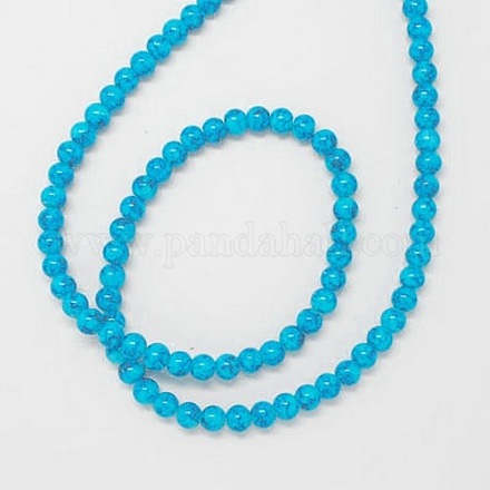 Round Cyan Color Spray Painted Glass Beads Strands X-DGLA-R004-8mm-3-1