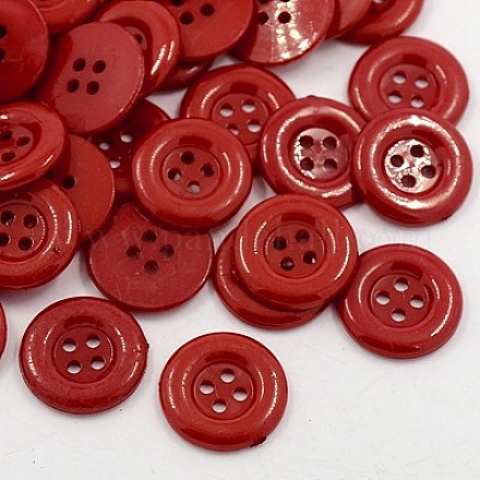 シャツ用アクリルボタン  衣装デザインのためのプラスチック製の縫製ボタン  4穴  染め  フラットラウンド  暗赤色  18x2.5mm  穴：1mm BUTT-E075-B-05-1