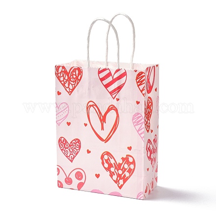 長方形の紙の包装袋  ハンドル付き  ギフトバッグやショッピングバッグ用  バレンタインデーのテーマ  カラフル  14.9x8.1x21cm CARB-B002-09D-1