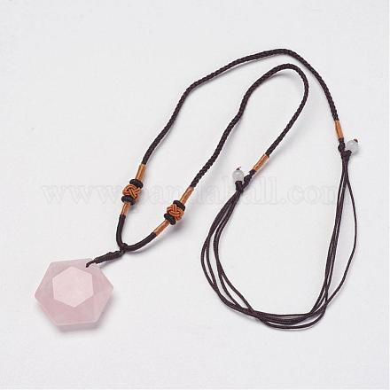Colliers avec pendentif en quartz rose naturel NJEW-P157-05-1