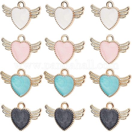 NBEADS 80 Pcs 4 Colors Heart Wings Enamel Pendants ENAM-NB0001-12-1