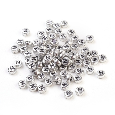 Perles de lettre à trou horizontal acrylique plaqué couleur argent PB43C9070-N-1