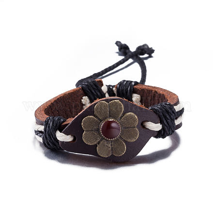 Регулируемые случайные кожаные браслеты унисекс цветок BJEW-BB15621-1