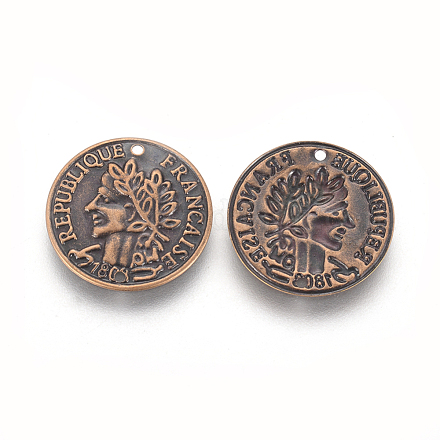 真鍮チャーム  鉛フリー及びカドミウムフリー  コイン  赤銅色  サイズ：直径約18mm  厚さ0.5mm  穴：1mm KK-C2907-R-1