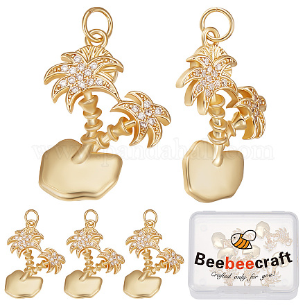 Beebeecraft 1 Box 6Pcs Coconut Tree Charms 18K Gold Plated Palm Tree Charms Micro Pave Clear Cubic Zirconia Pendants with Jump Rings for Jewelry Earring Bracelet Necklace Making KK-BBC0005-47-1