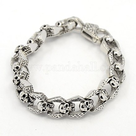 Fashionable Retro Halloween Jewelry 316 Stainless Steel Skull Bracelets for Men BJEW-L043-02-1
