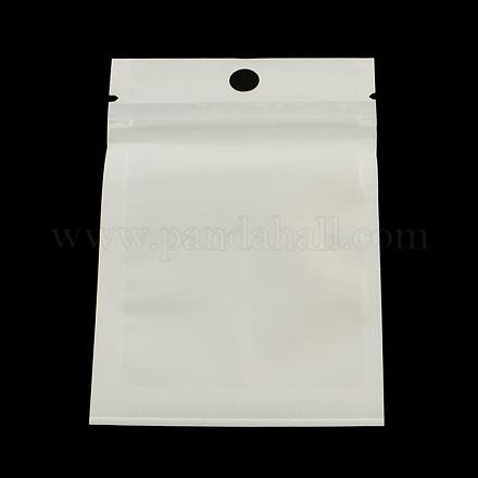 パールフィルムプラスチックジップロックバッグ  再封可能な包装袋  ハングホール付き  トップシール  セルフシールバッグ  長方形  ホワイト  25x16cm  インナー対策：21x14.5のCM OPP-R002-08-1