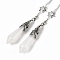 Natural Quartz Crystal Cone Dowsing Pendulum Big Pointed Pendants, with Antique Silver Tone Brass Findings, 312mm