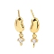 Brass Stud Earring Findings, with Micro Pave Cubic Zirconia, Cadmium Free & Lead Free, Rack Plating, Long-Lasting Plated, Golden, 19x6mm