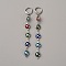 Brass Leverback Earrings, with Glass Beads, Flower, Platinum, 80x7.5mm