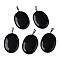 Natural Obsidian Pendants, Flat Oval Charms with Metal Snap on Bails, Platinum, 34~34.5x22x5~5.5mm, Hole: 2.5x5.5mm
