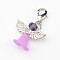 Tibetan Style Glass Pendants, with Acrylic Beads and Lobster Clasps, Lovely Wedding Dress Angel Dangle, Plum, 36mm, Hole: 3x4mm