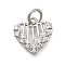 Brass Rhinestone Pendants, with Jump Ring, Long-Lasting Plated, Lead Free & Cadmium Free, Heart Charm, Platinum, 11x11.5x2.2mm
