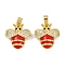Brass Micro Pave Cubic Zirconia Pendants, with Enamel, Bees Charms, Real 18K Gold Plated, Red, 15.5x14.5x4mm, Hole: 5x2.5mm