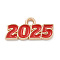 Alloy Enamel Pendants, Light Gold, Cadmium Free & Lead Free, Number 2025 Charm, Red, 9x18x1.5mm, Hole: 1.8mm