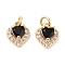 Brass Micro Pave Cubic Zirconia Pendants, with Jump Rings, Heart Charms, Real 18K Gold Plated, 9x8x3.5mm, Hole: 2mm