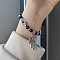Alloy Turkiye Hamsa Hand Pendant Bracelets, Blue Evil Eye Beaded Jewelry for Women