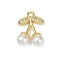 Brass Micro Pave Clear Cubic Zirconia Pendants, Cherry, with Plastic Pearl, Long-Lasting Plated, Cadmium Free & Lead Free, Rack Plating, Real 18K Gold Plated, 19.5x14x6mm, Hole: 2mm