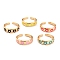 Brass Enamel Cuff Rings, Open Rings, Flower, Real 18K Gold Plated, Mixed Color, US Size 8, Inner Diameter: 18mm